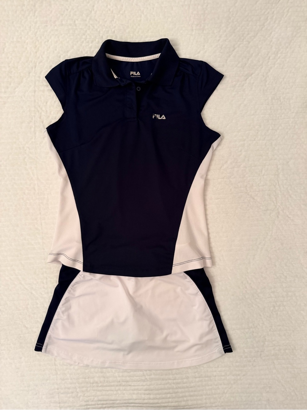 FILA Woman’s Navy and White Athletic Polo Top with Skirt Panel